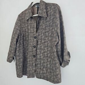 Per Te Krizia Khaki And Black Fine Italian Linen Artist Shirt